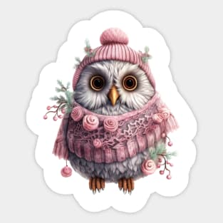 Pink Christmas Owl Sticker